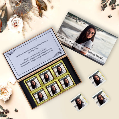  Customised gifts with name and photo printed on chocolate wrapperBirthdays Message Inside the chocolate box. 