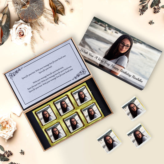  Customised gifts with name and photo printed on chocolate wrapperBirthdays Message Inside the chocolate box. 
