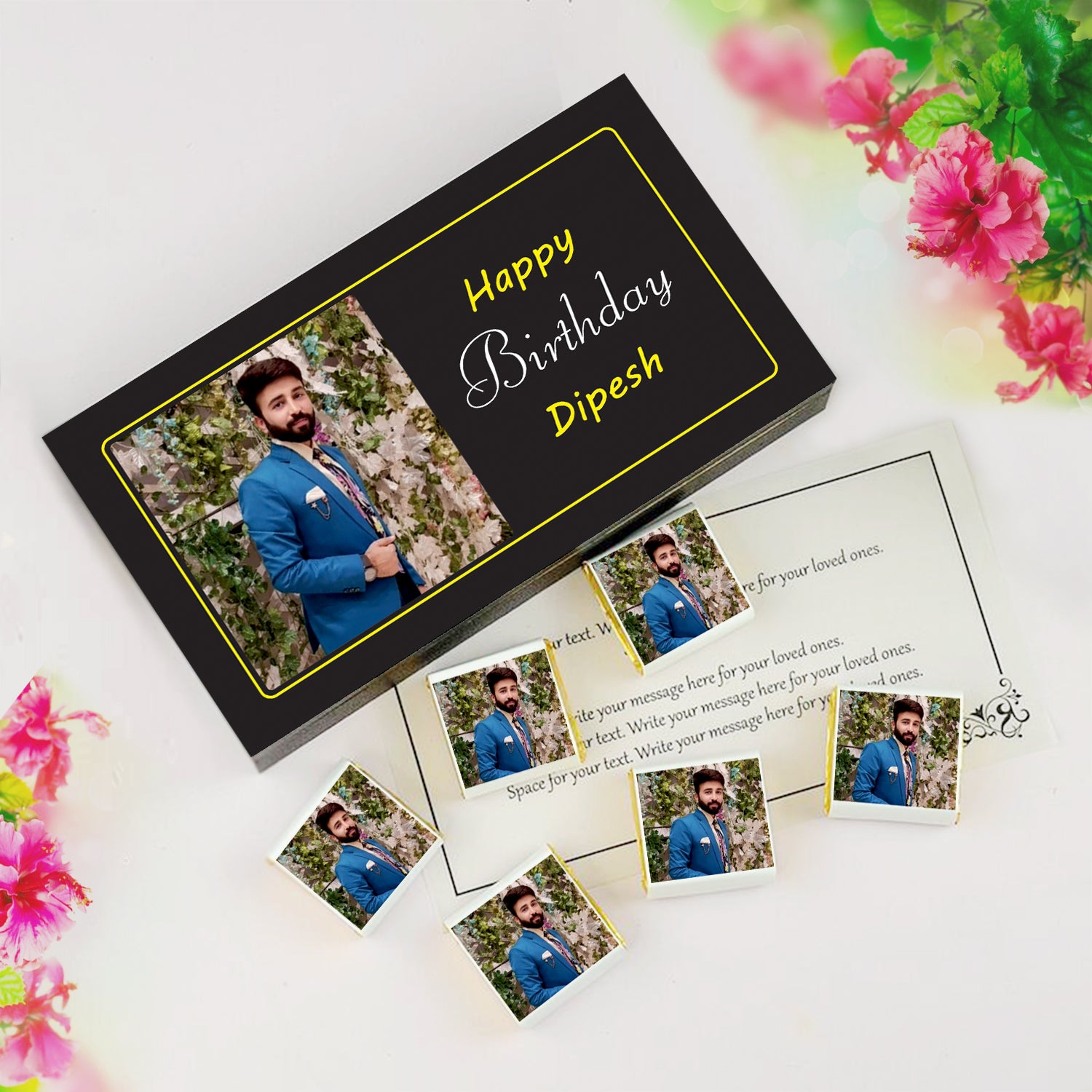 Customised Chocolates for Birthday Occasion. Personalised Chocolate Gift Box Chocolates With Name and  Photo.  Birthdays Message Inside the chocolate box. 