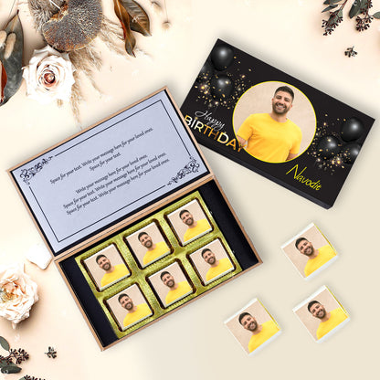 Personalised printed chocolates wrapper with Name. Beautiful Personalised Box. Customised elegant wooden gift boxes personalized with your name and photo.
