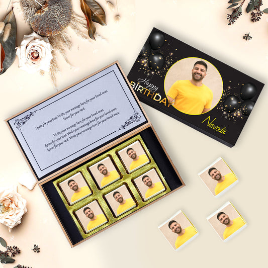 Personalised printed chocolates wrapper with Name. Beautiful Personalised Box. Customised elegant wooden gift boxes personalized with your name and photo.