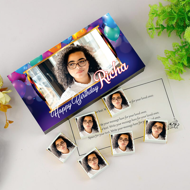 CUSTOMIZED PRINT GIFTS WITH THE PHOTO PRINTED ON A BOX AND NAME PRINTED ON A WRAPPER. 