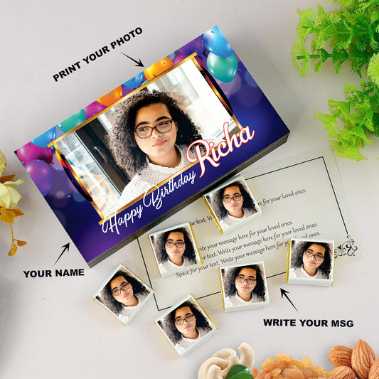 Personalised printed chocolates wrapper with Name. Beautiful Personalised Box. Customised elegant wooden gift boxes personalized with your name and photo.