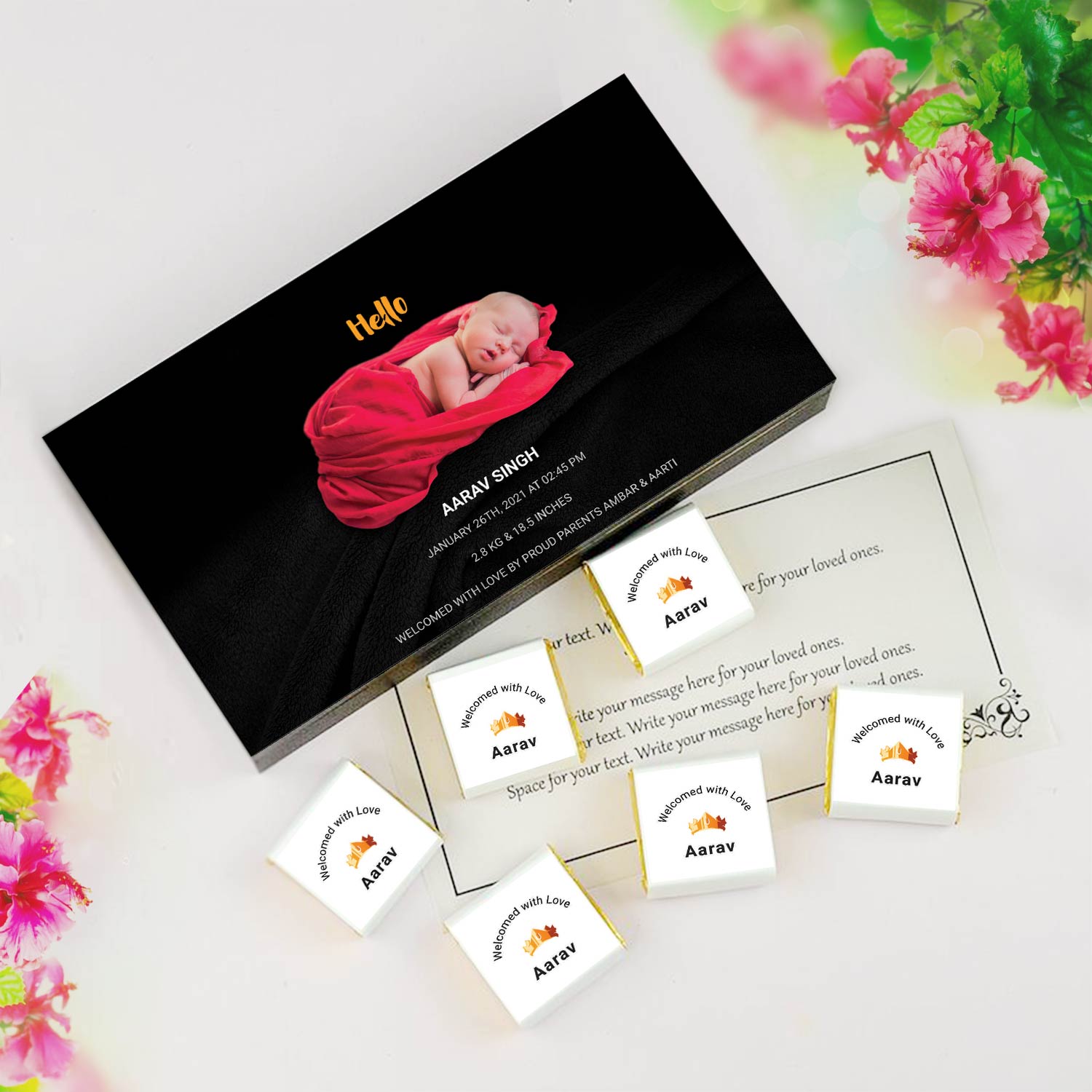Elegant customised baby boy announcement gift. CUSTOMISED CHOCOLATE WRAPPERS BABY BOY BIRTH ANNOUNCEMENT 