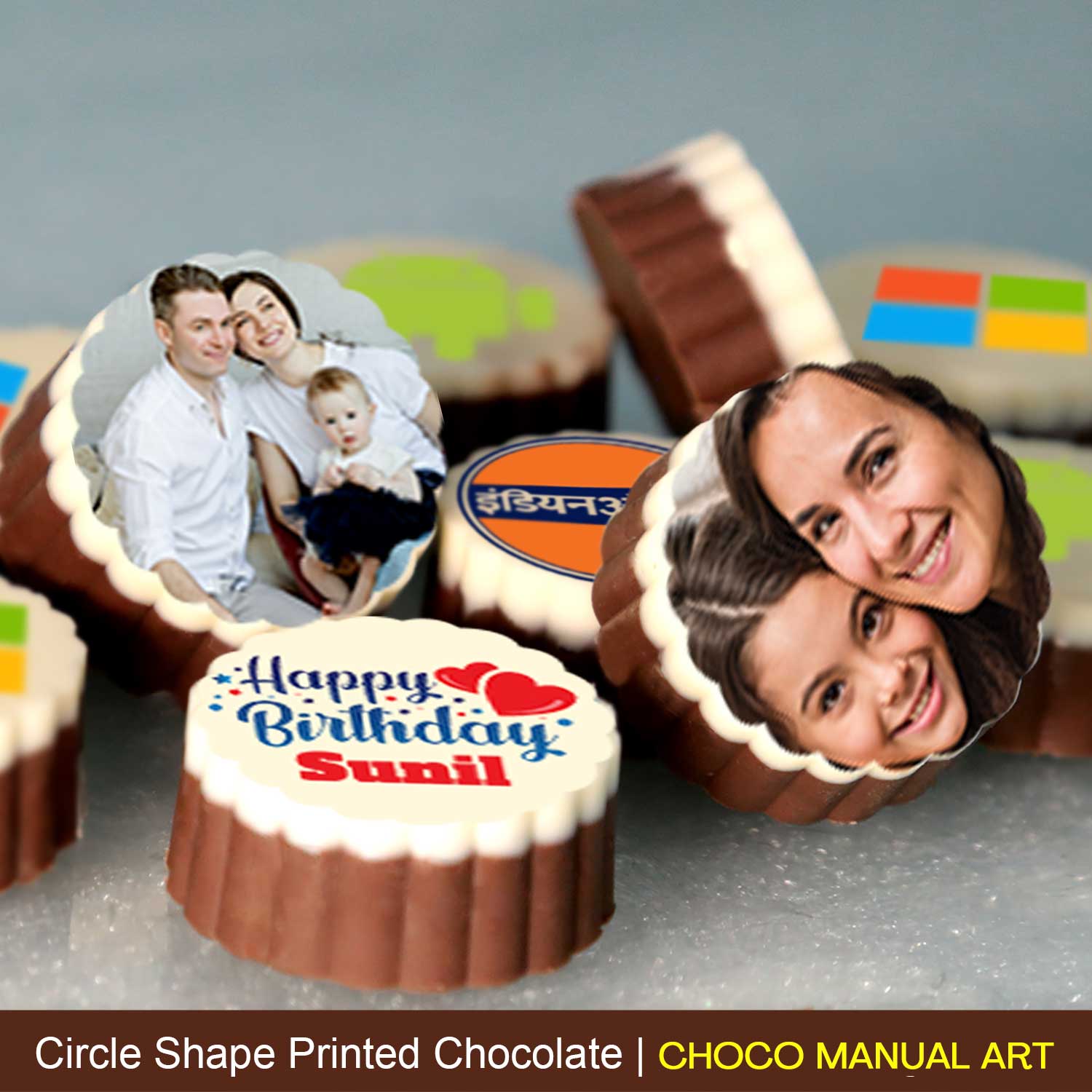 Blooming flowers with photo printed chocolates box for mom