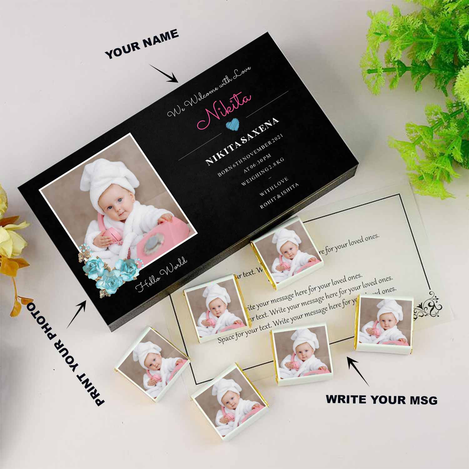 Baby girl announcement chocolate boxes.  Baby girl announcement boxes.   Blessed with baby girl announcement.  Second baby girl announcement.