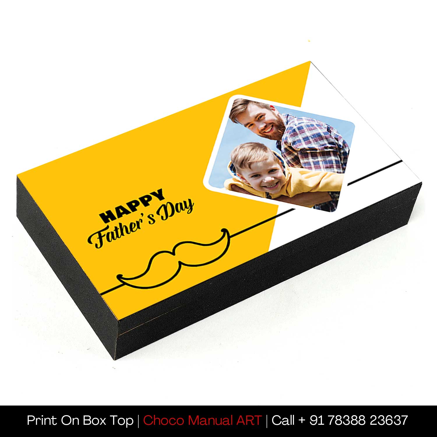 Bright yellow elegant design box of personalised chocolates
