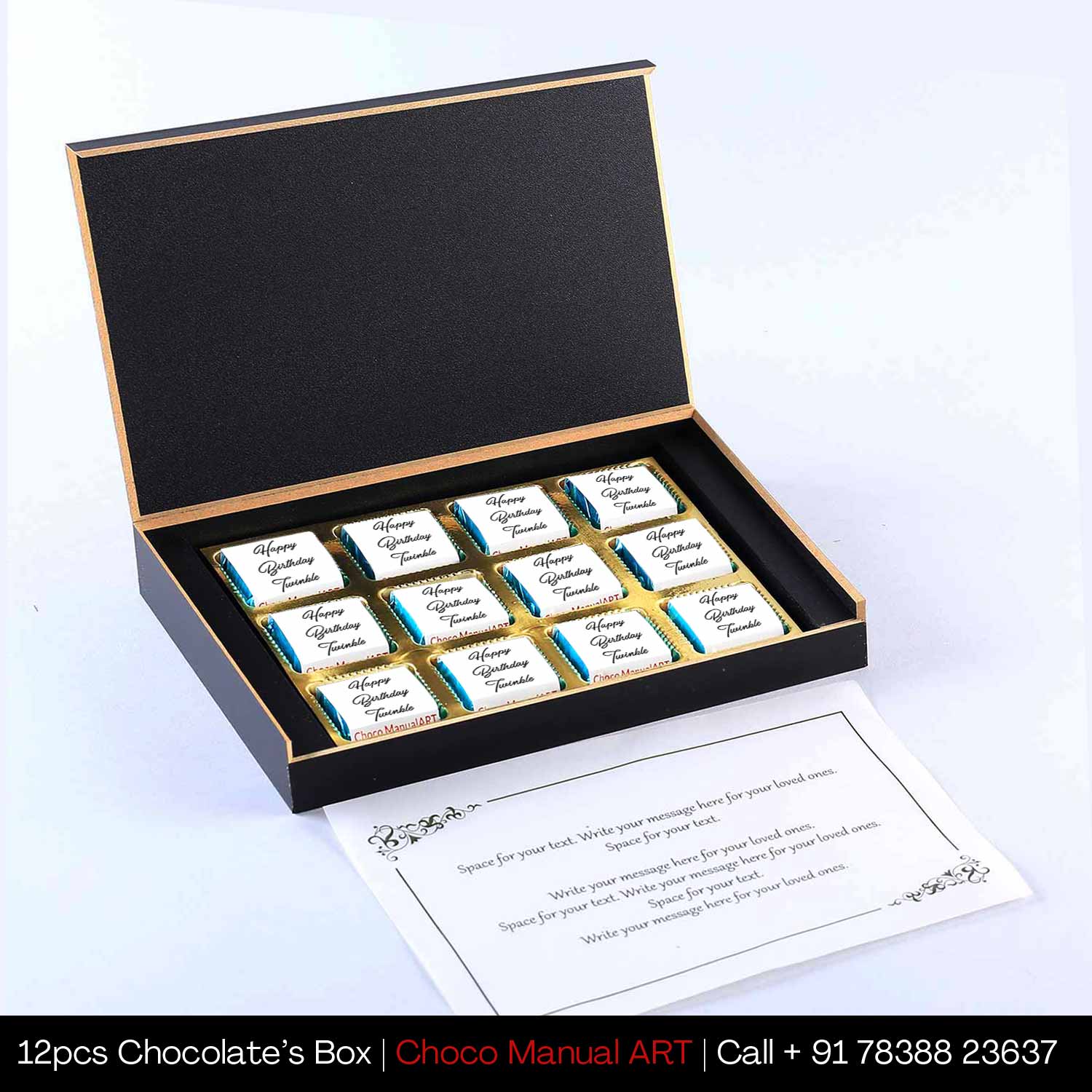 Online Personalised Chocolate Gift for employees with Photo Name Message I Elegant wooden box