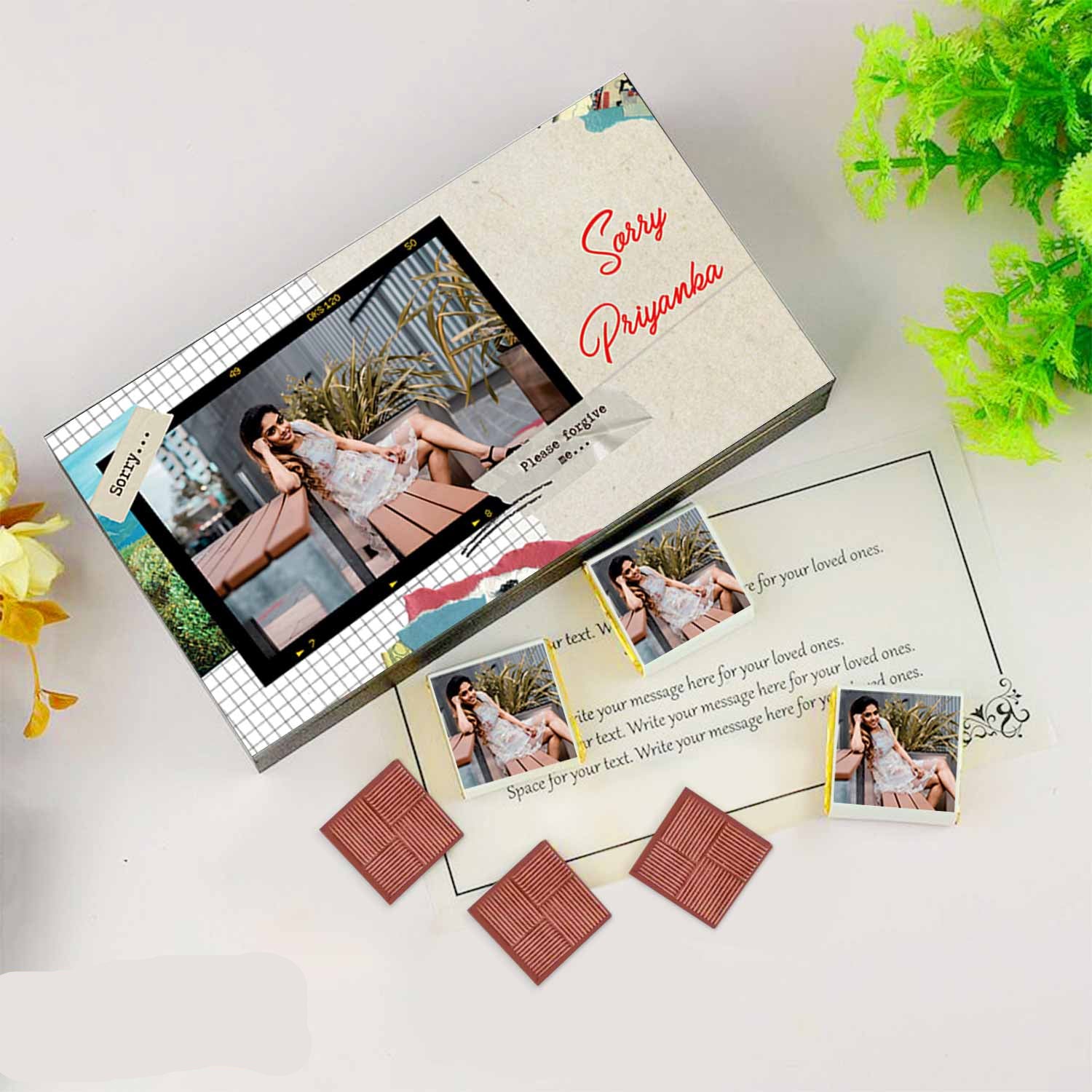 Sorry gift for friend I Chocolate box with image printed I Personalised message I Wooden packaging