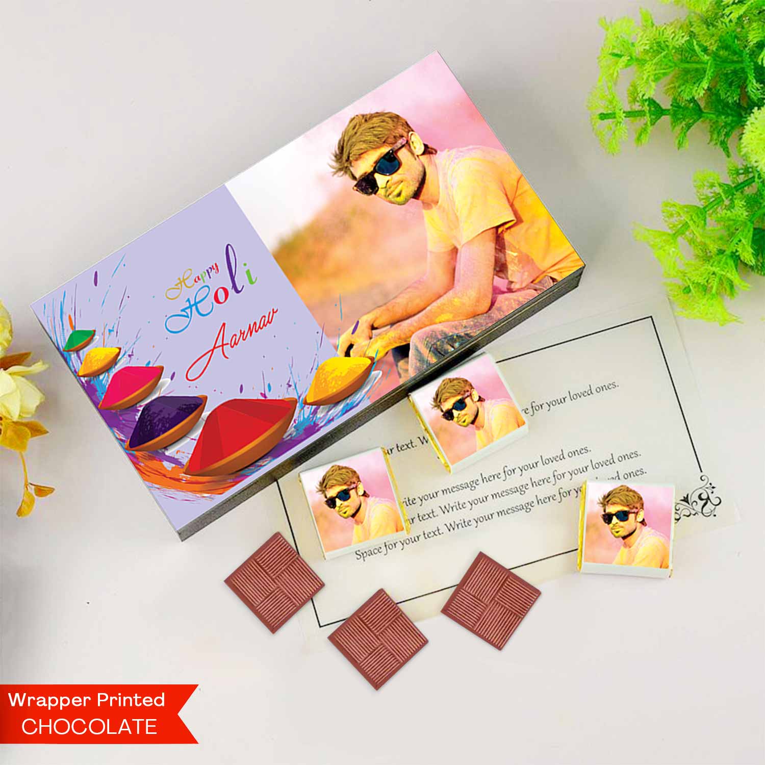 Colourful holi personalised gift of chocolates