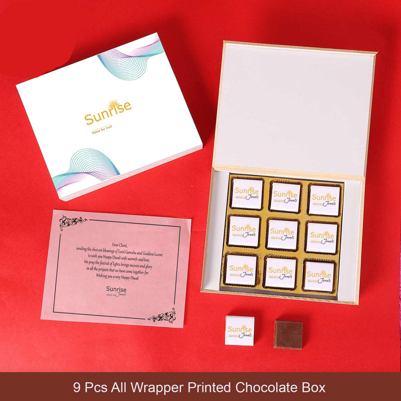 9 logo wrapped chocolates