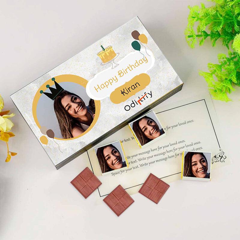 Customised birthday chocolate gift box with photo, personalized message card, and elegant packaging for employee or loved one's birthday