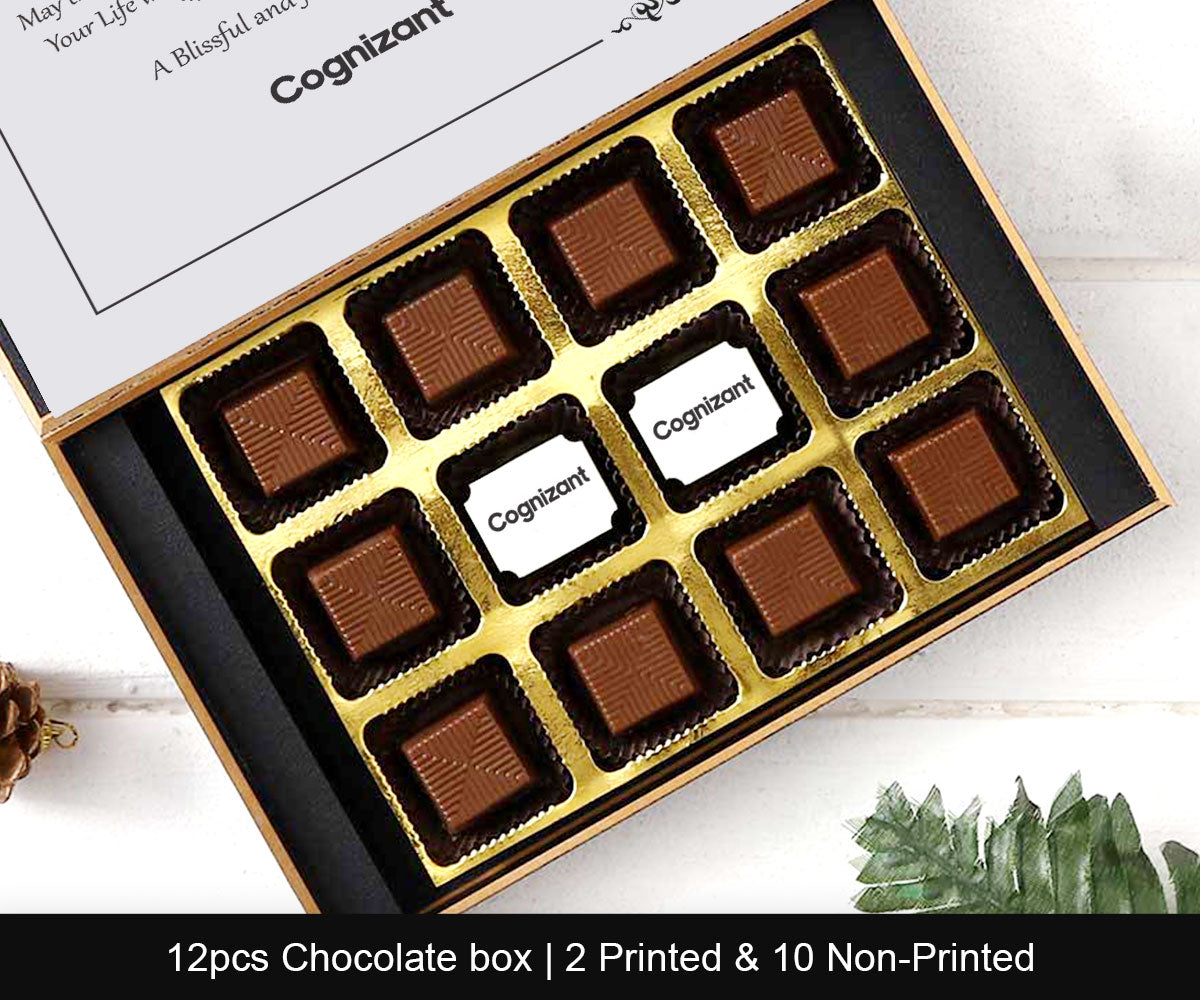 Logo, custom chocolate corporate gifts, handmade chocolate box online, diwali gift distribution mail to employees