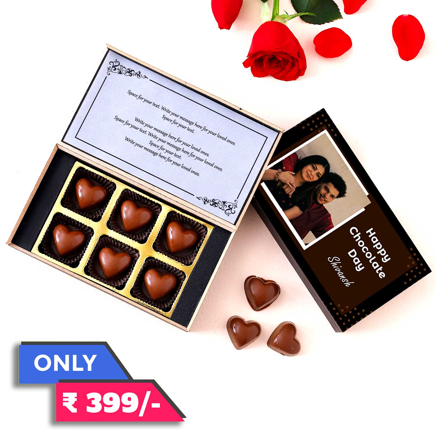 Personalized Chocolate Day chocolate gift with photo/name printed