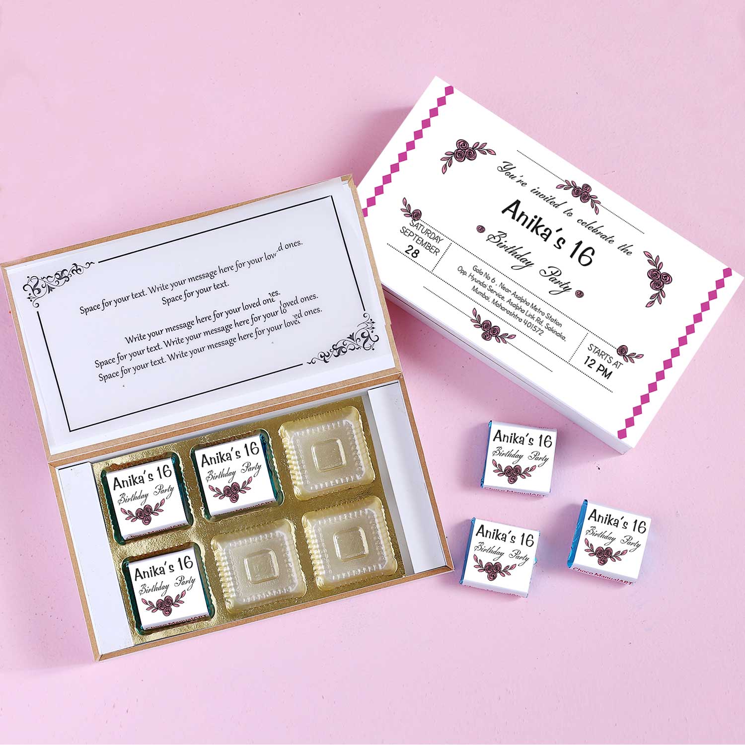Chocolate invitation gifts.  Birthday invitation gift.  Invitation  gift chocolate box.  Invitation gift ideas.