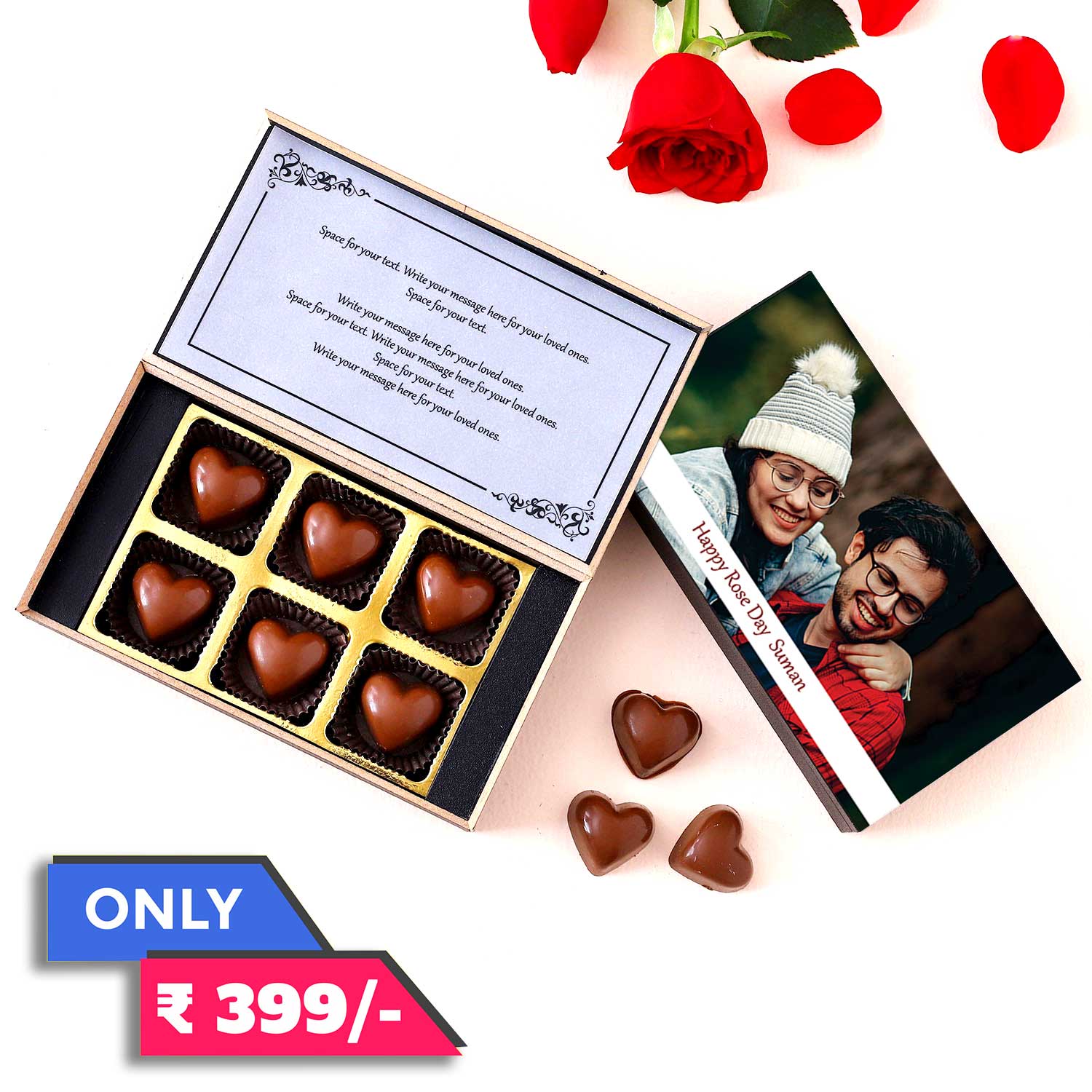 Buy online Rose Day Printed Chocolate with photo/name