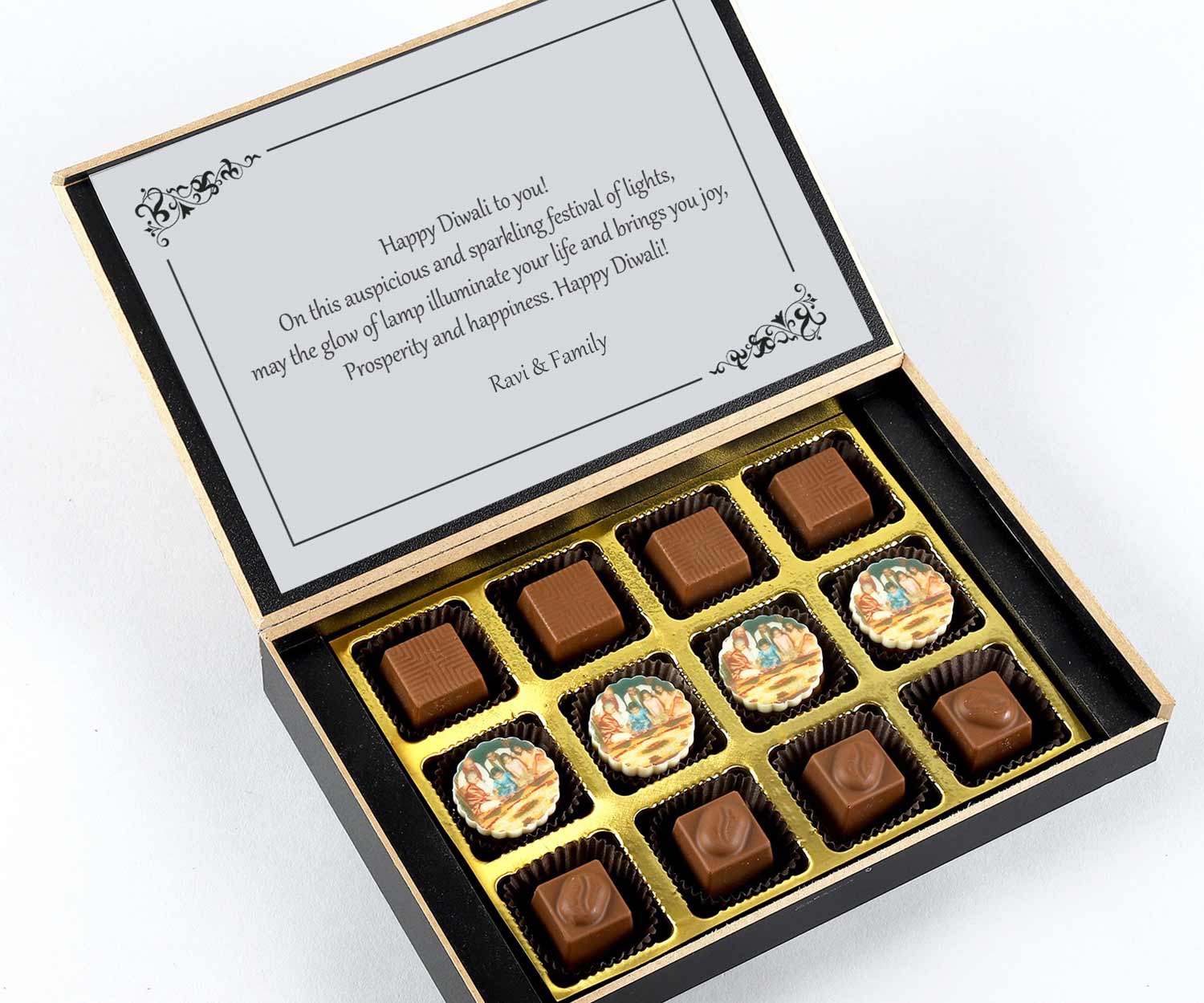 Unique diwali chocolates gift customised with photo print