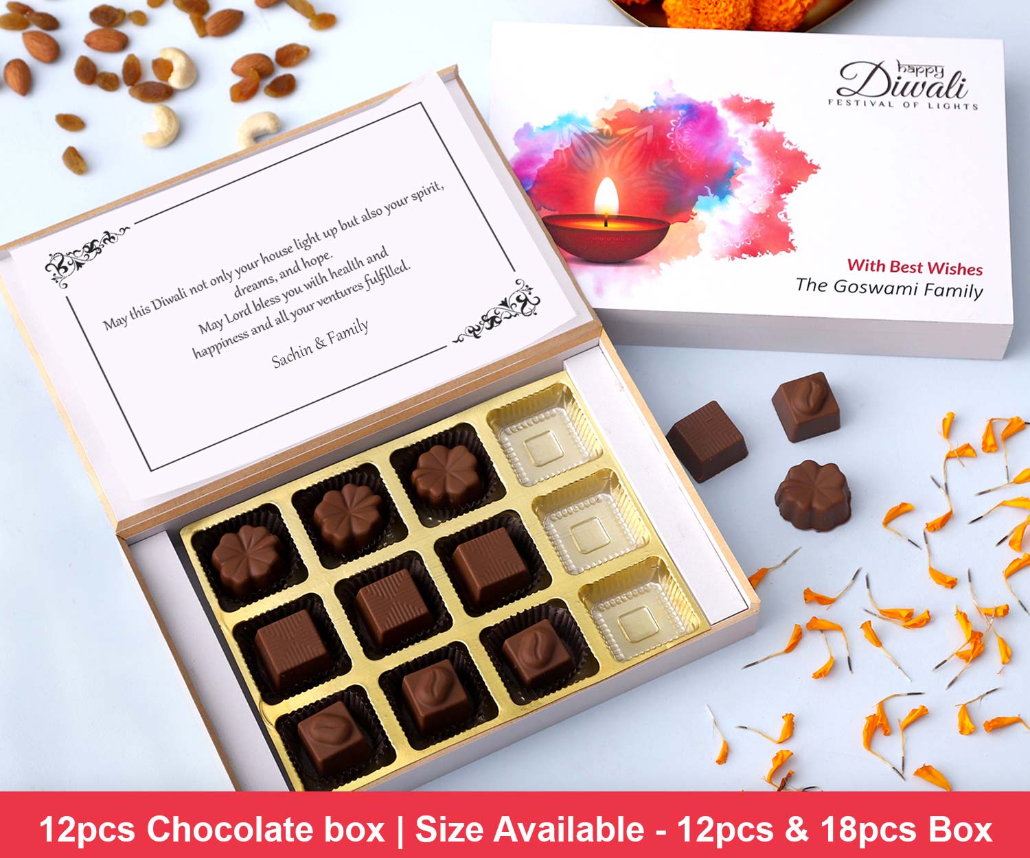 White modern box of wrapped chocolates diwali gift