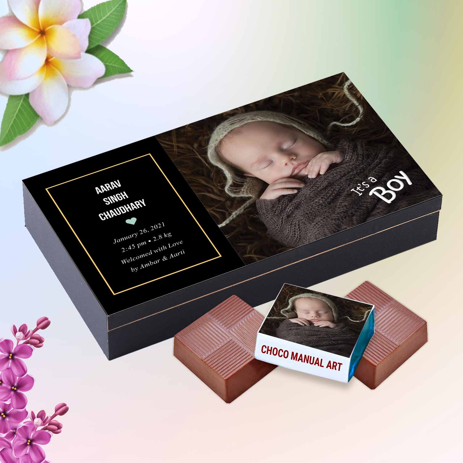 Elegant customised baby boy announcement gift