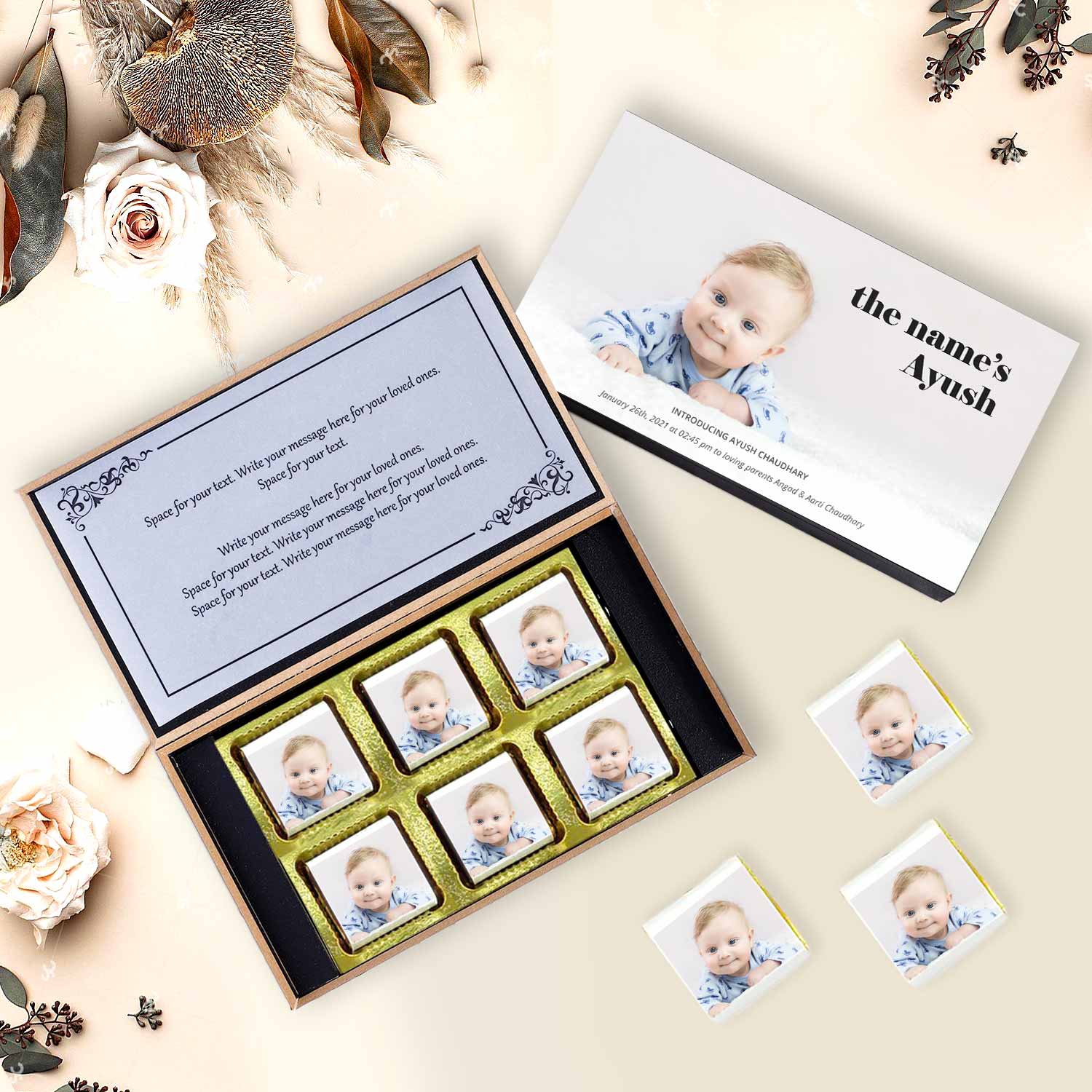 Elegant personalised gift box for baby boy announcement