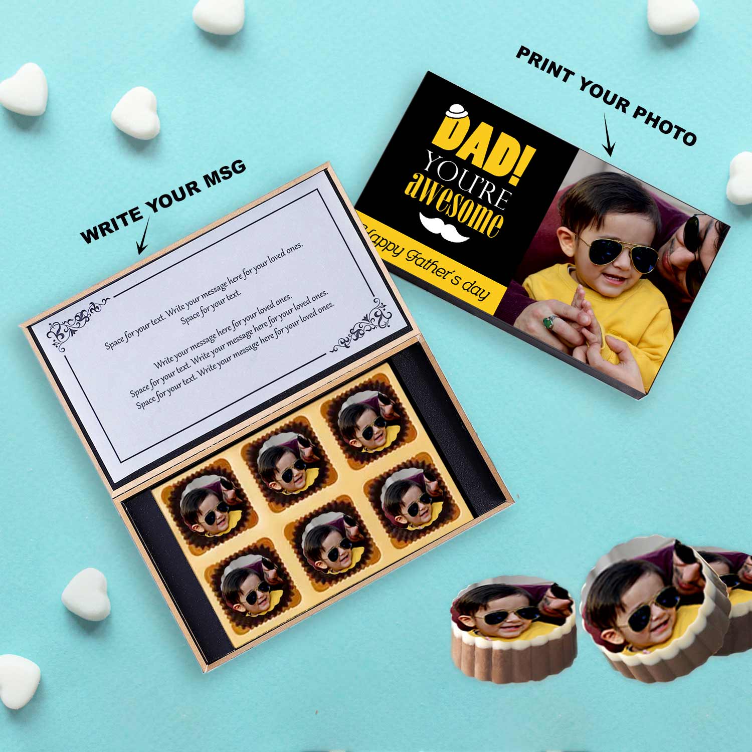 Dad printed chocolates with Dad and son
