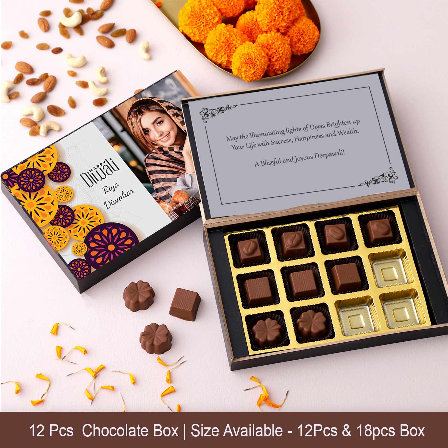 Colourful modern personalised diwali gift of chocolates