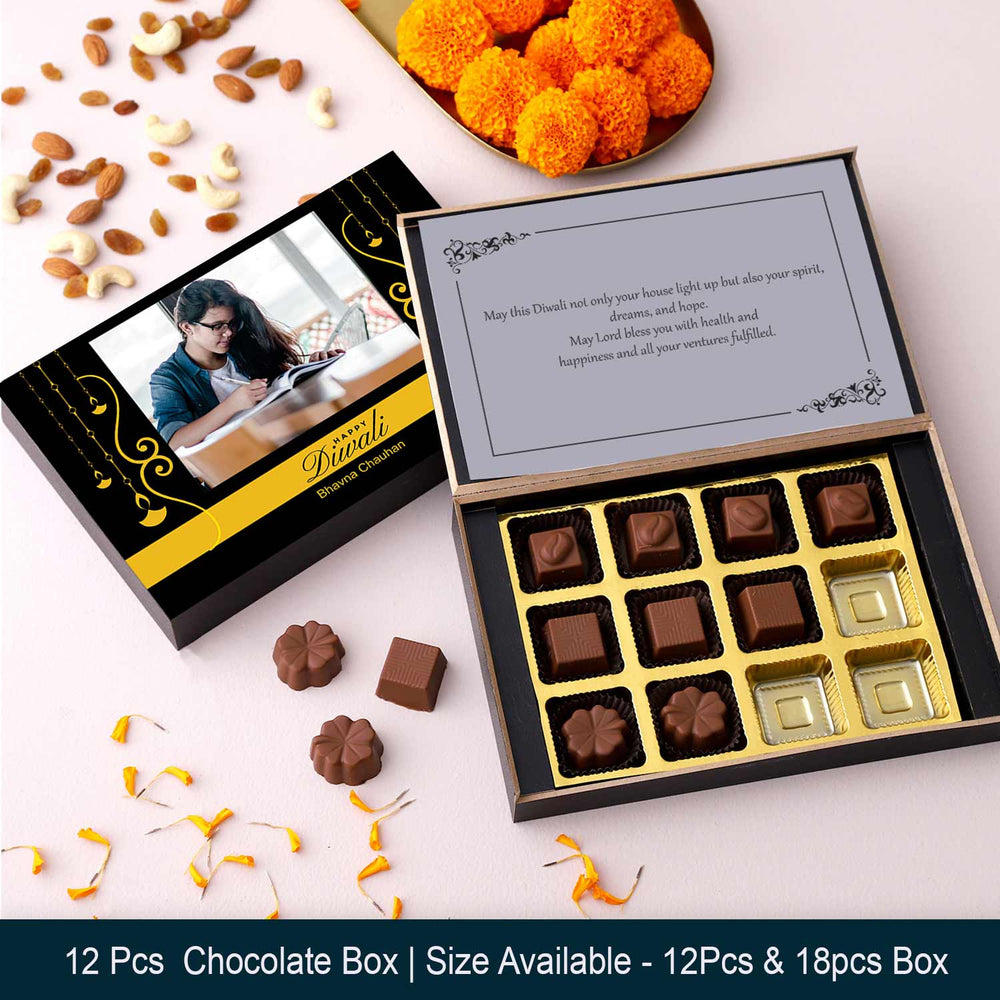 Hanging diyas printed diwali gift of chocolates with Complete box