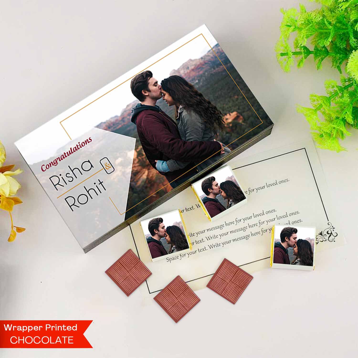 Cute couple photo with Name Printed Chocolates