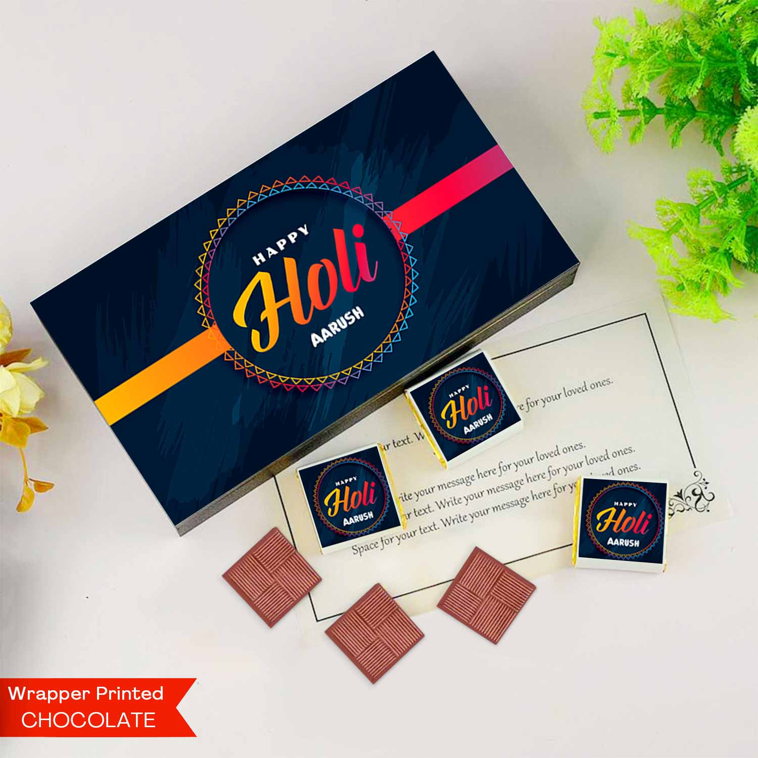 Geometric border Happy Holi personalised gift