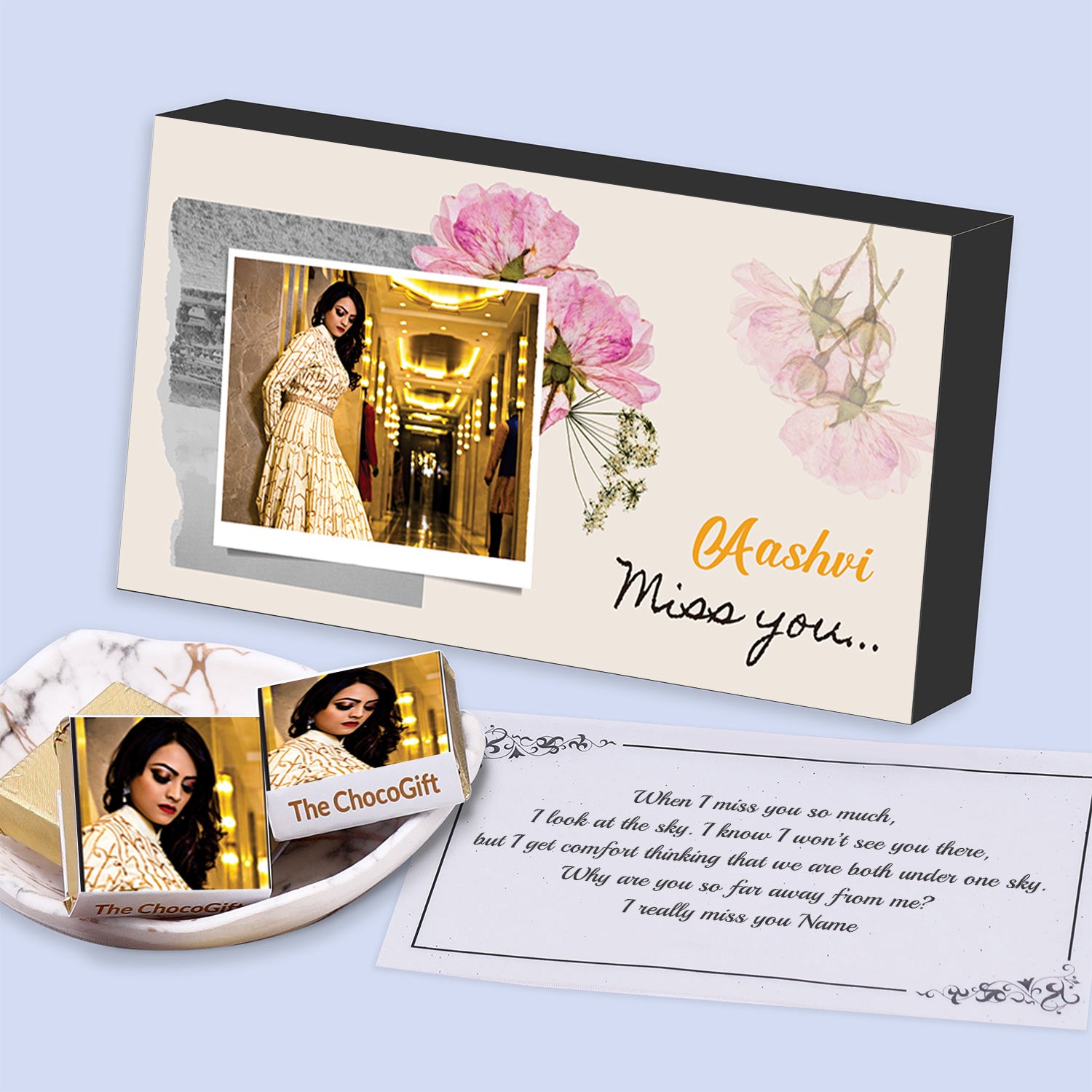 Miss you gifts for boyfriend /friend I  Photo printed chocolate box I  Delicious chocolates I  Free shipping across India I  Elegant wooden packaging