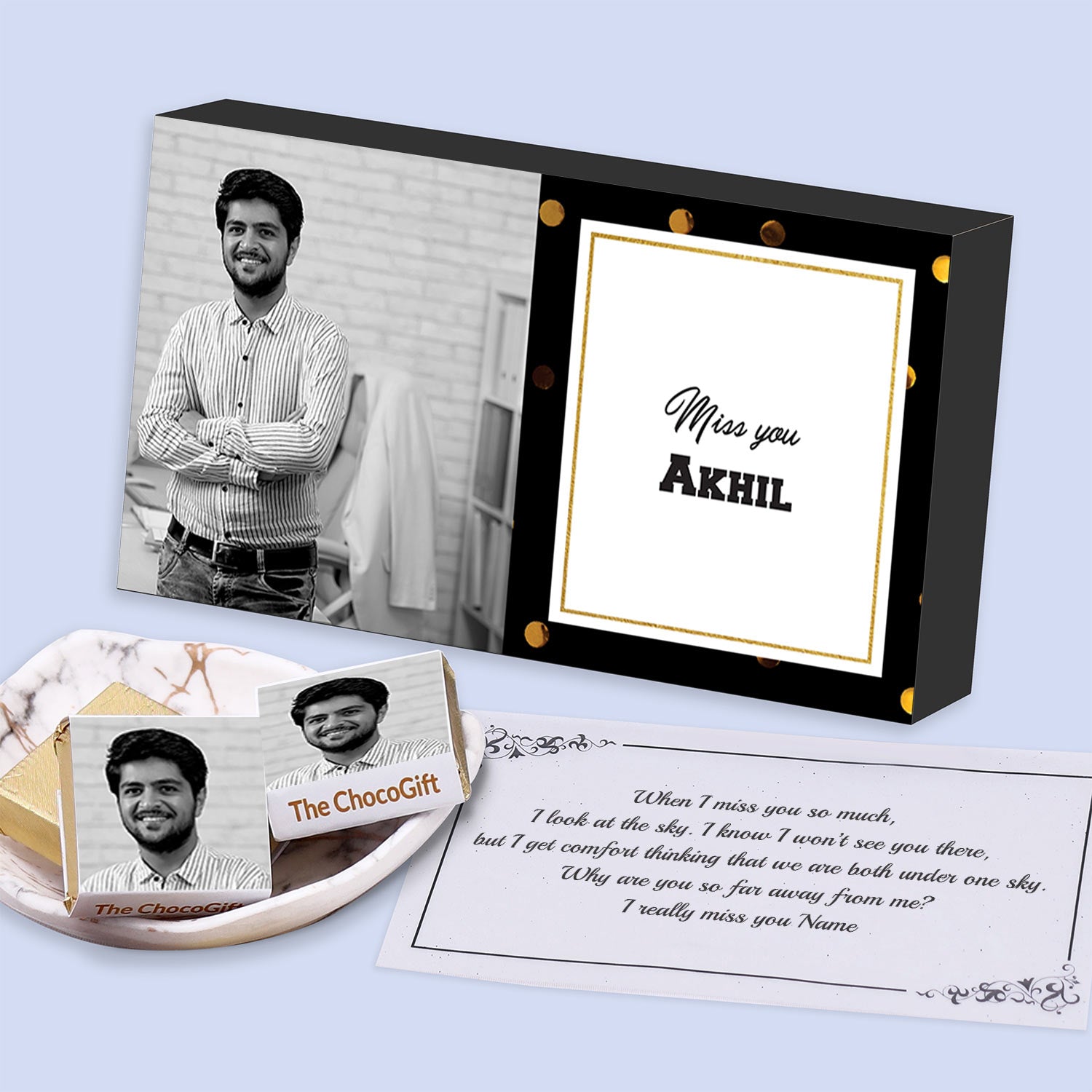 Miss you gifts for husband I  Pic printed chocolate box I  Delicious chocolates I  Free shipping across India I  Elegant wooden packaging