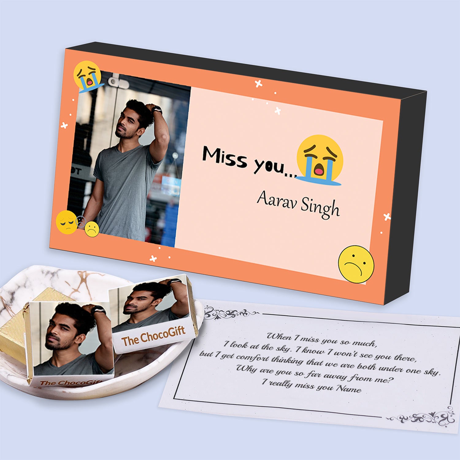 Miss you gifts for colleagues I  Photo and Name printed chocolate box I  Delicious chocolates I  Free shipping across India I  Elegant wooden packaging