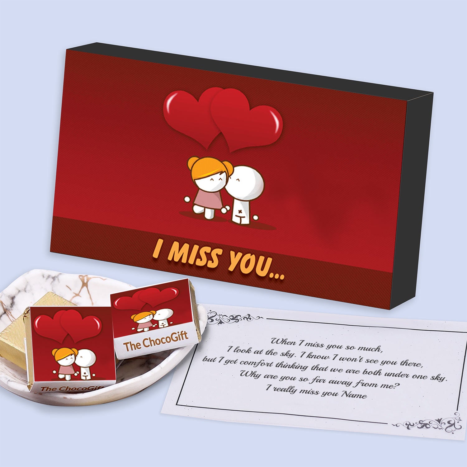 Miss You Chocolates with printed wrappers