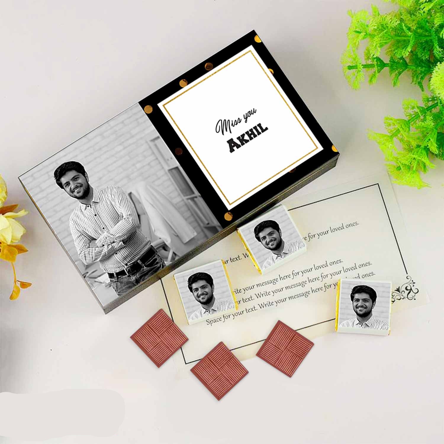 Miss you gifts for husband I  Pic printed chocolate box I  Delicious chocolates I  Free shipping across India I  Elegant wooden packaging