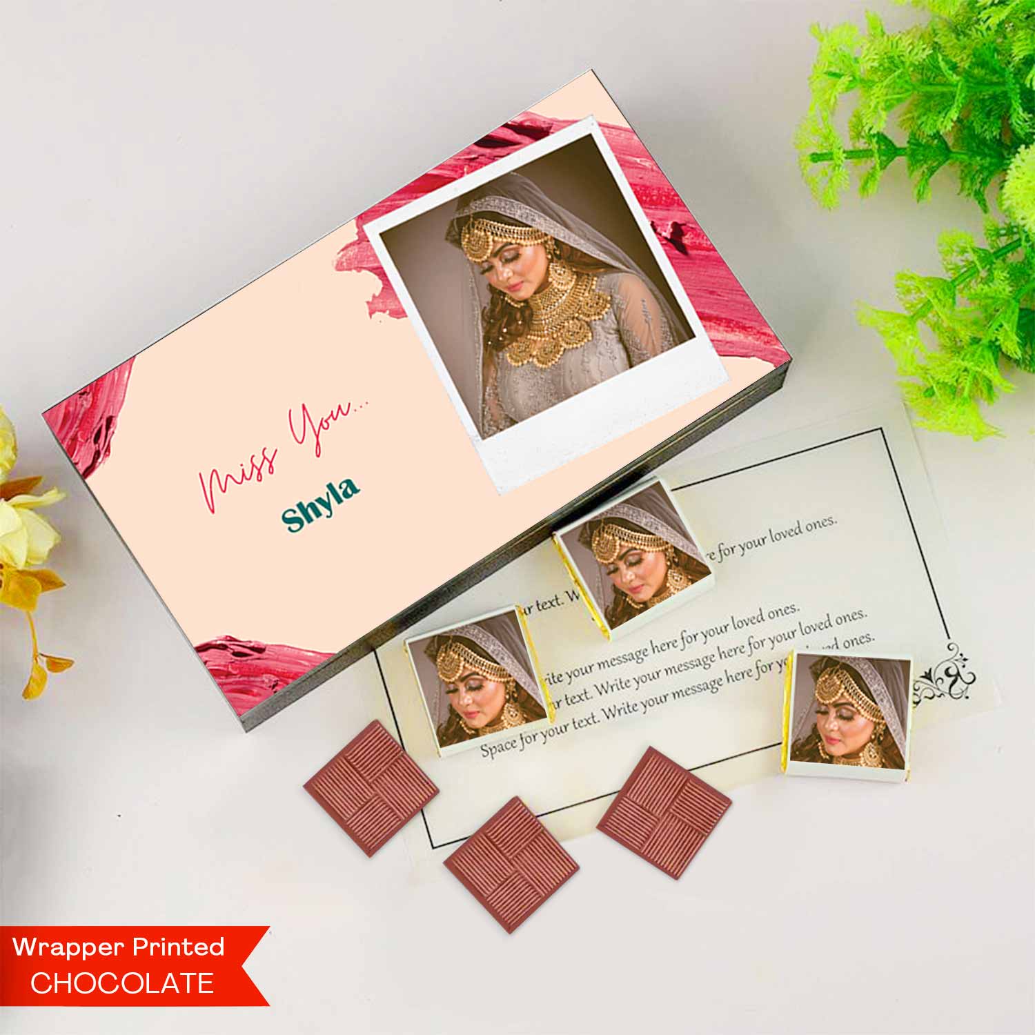 Miss you gifts I  Image printed chocolate box I  Delicious chocolates I  Free shipping across India I  Elegant wooden packaging