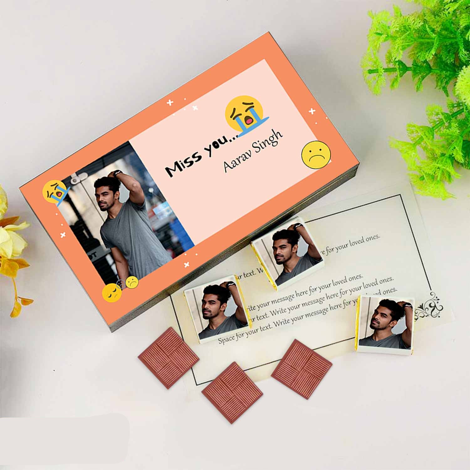 Miss you gifts for colleagues I  Photo and Name printed chocolate box I  Delicious chocolates I  Free shipping across India I  Elegant wooden packaging