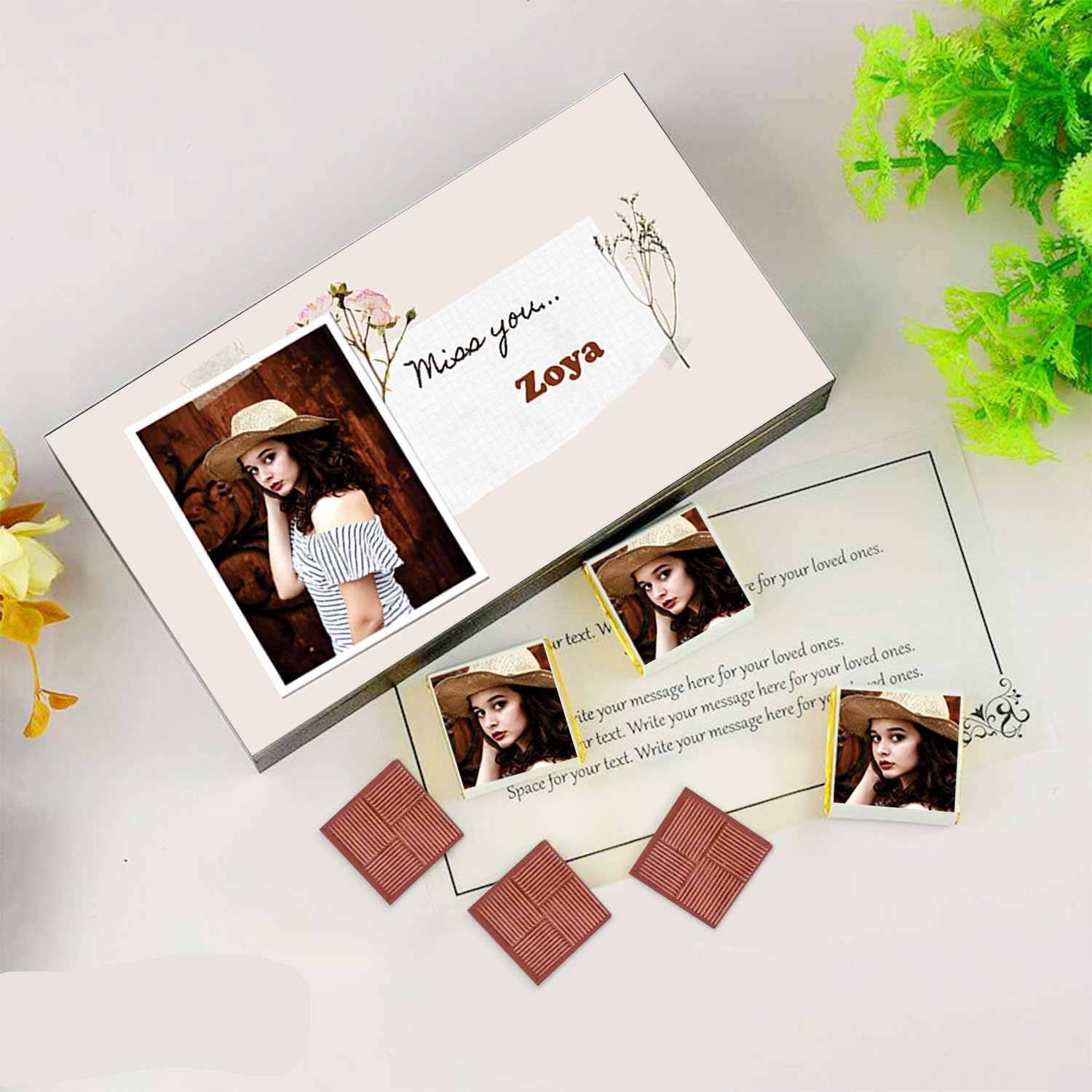 Miss you gifts for friend I  Image printed chocolate box I  Delicious chocolates I  Free shipping across India I  Elegant wooden packaging