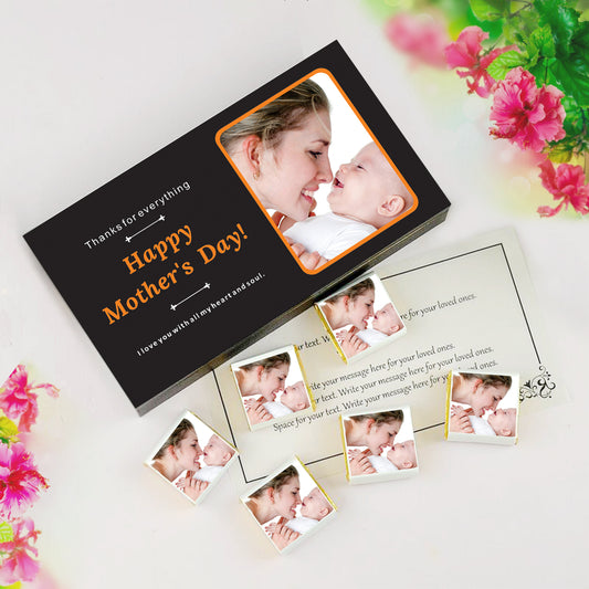 There is also a personalized message printed on Message paper inside the box. customized white wooden box with all wrapper printed chocolates.