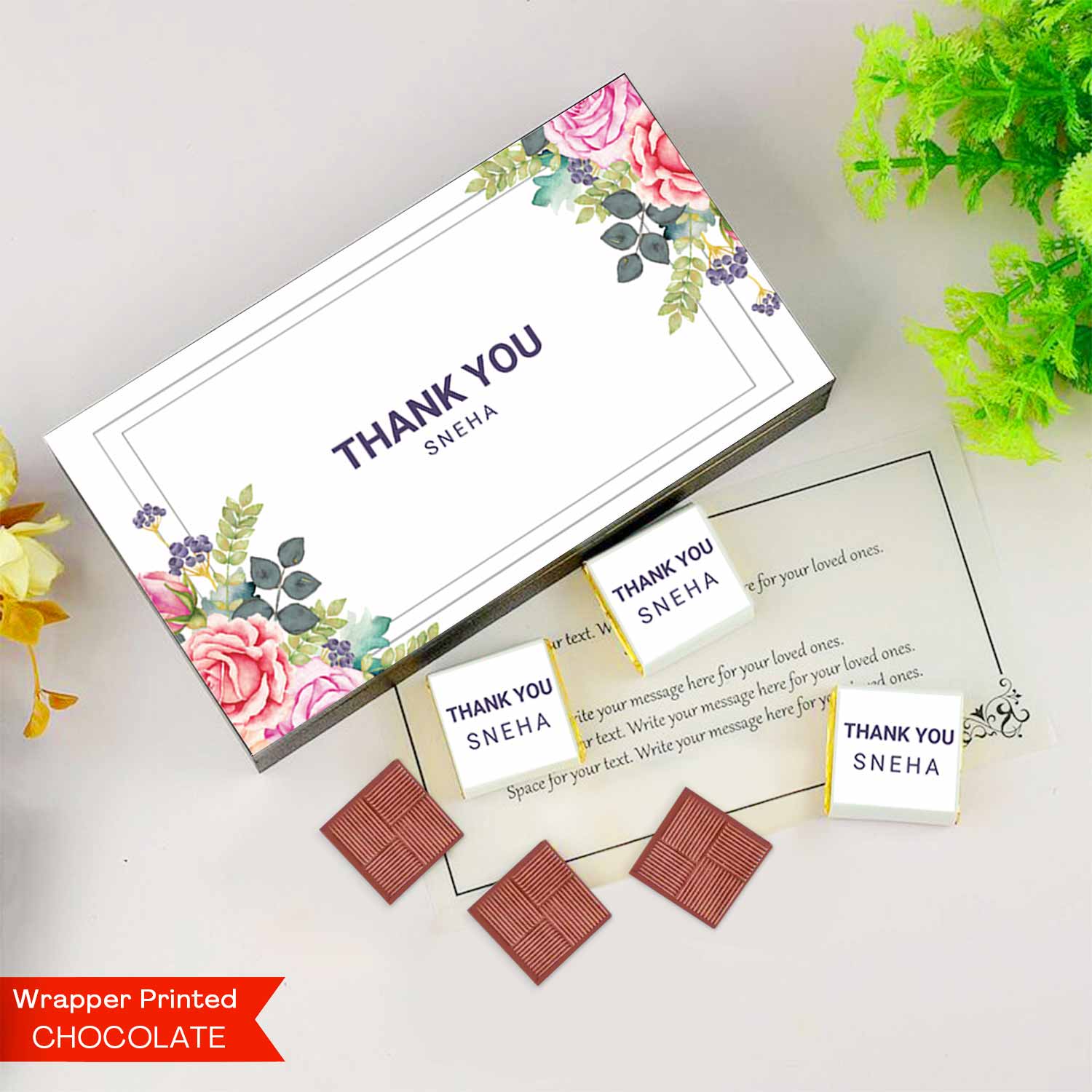 Name printed chocolate box I  Thank you gift for best friend I  Delicious chocolates I  Elegant wooden packaging I  Free shipping across India