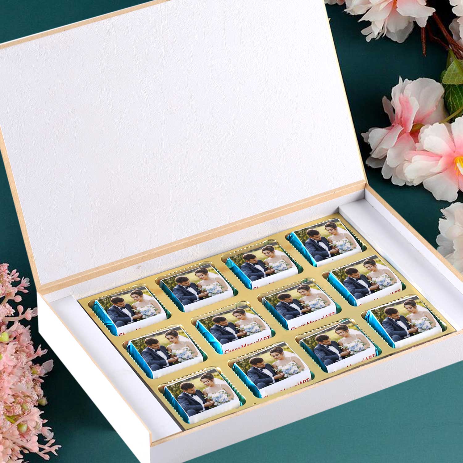 customized  chocolate box for gift. Personalised wedding invitation date printed wrapped chocolates