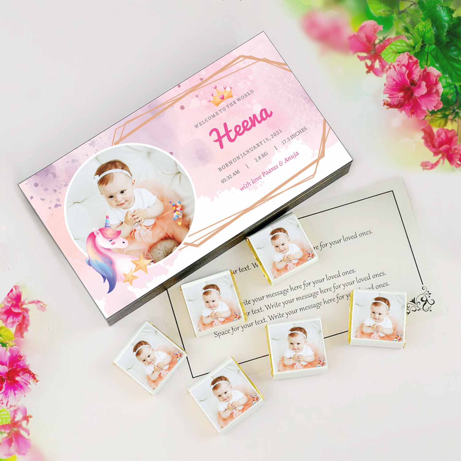 Write a Birthday Greeting Send them warm wishes for the birthday. Your message will be printed on butter paper and placed inside the gift box