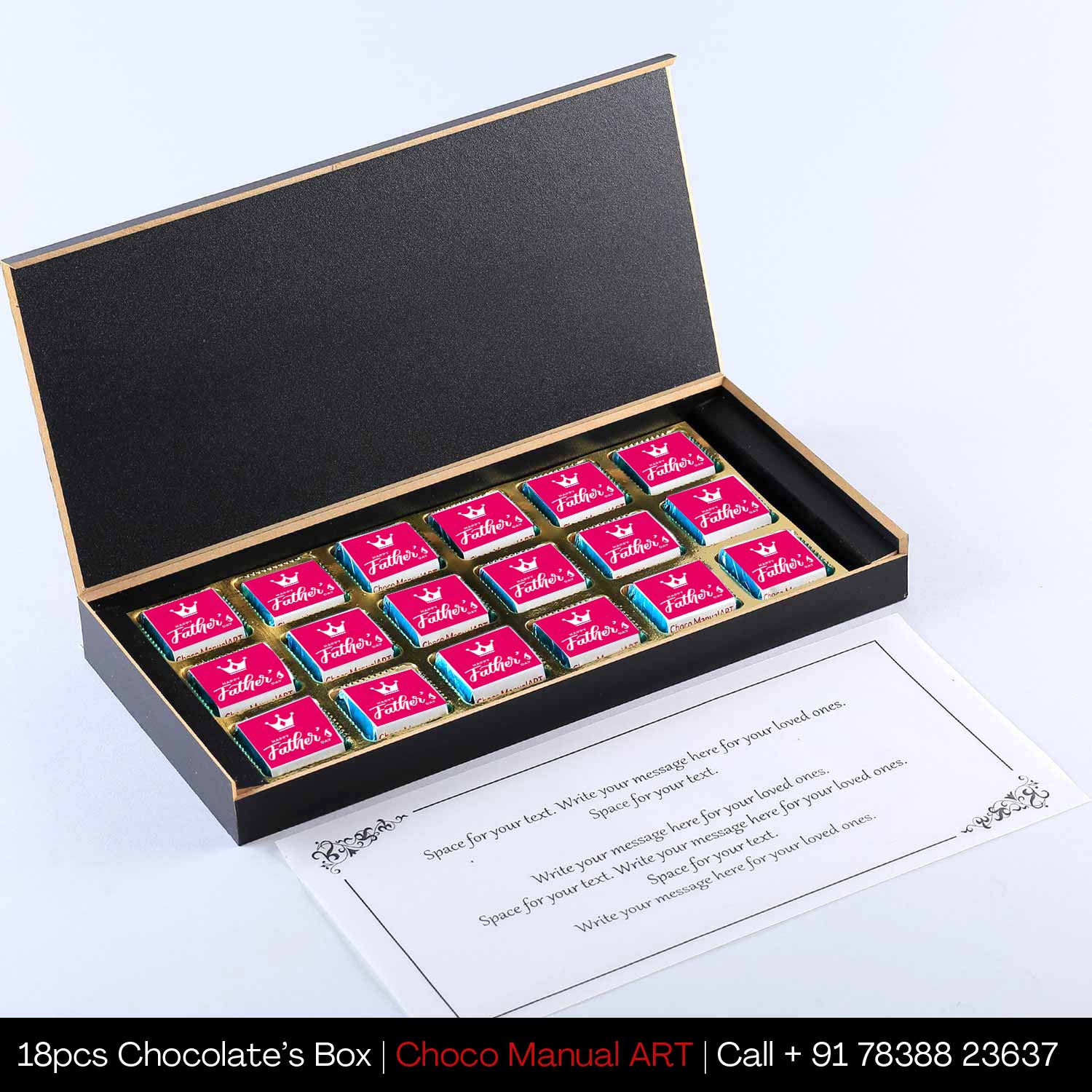Elegant black father's day box with Personalised wrapped chocolates