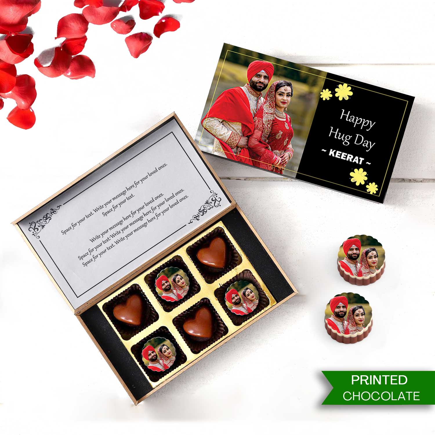 Personalized Hug Day chocolate gift with photo/name printed