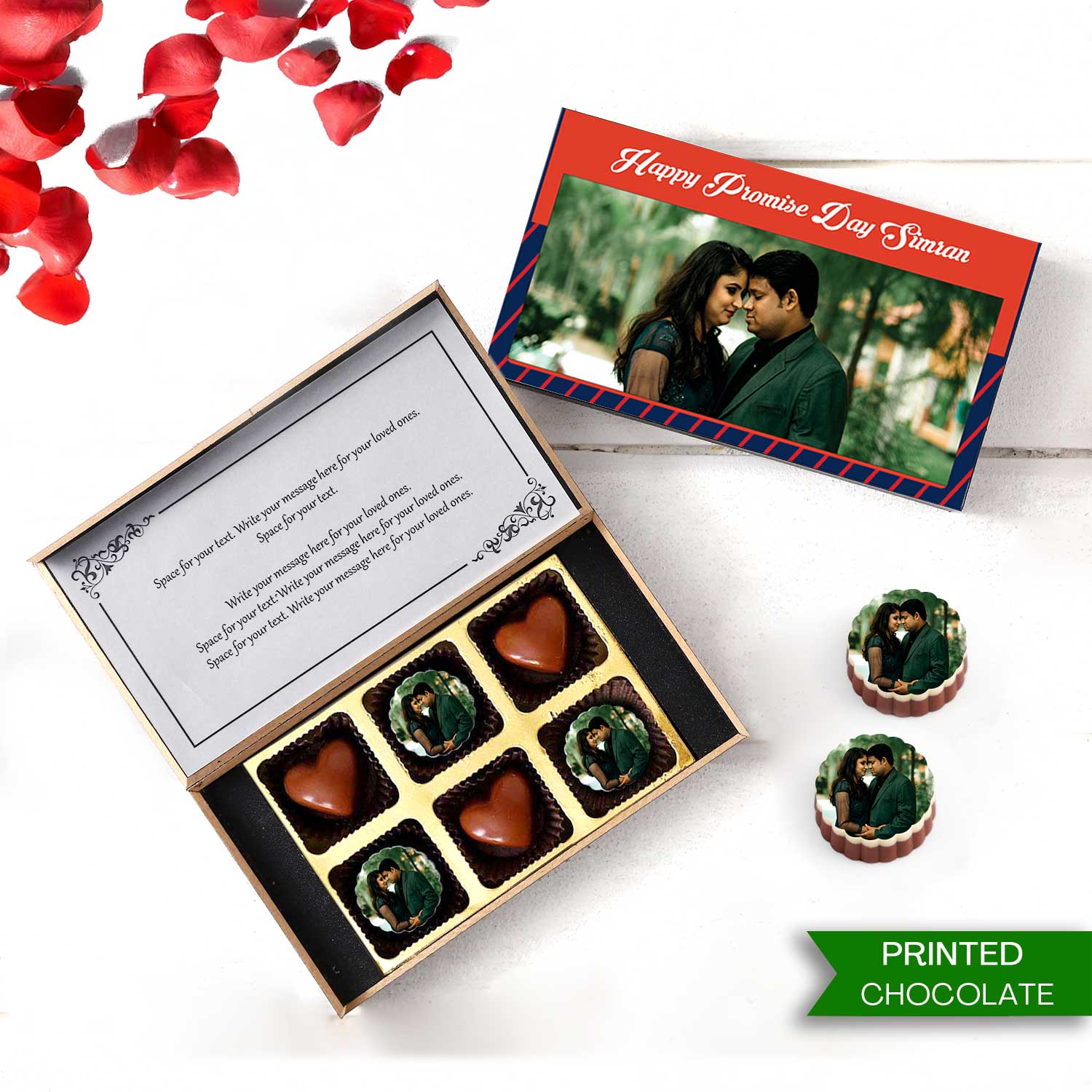 Personalized Promise Day chocolate gift with photo/name printed