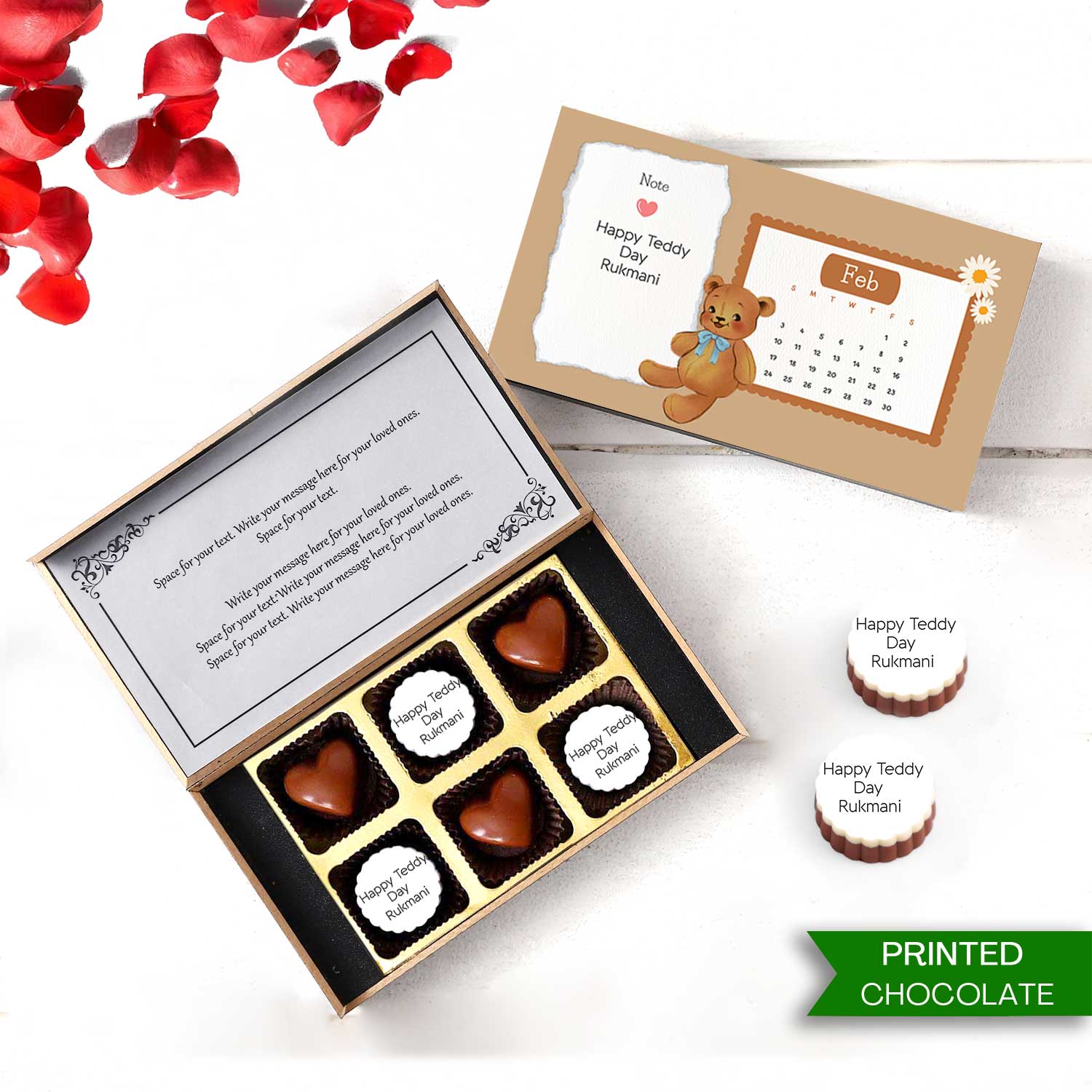 Personalized Teddy Day chocolate gift with photo/name printed