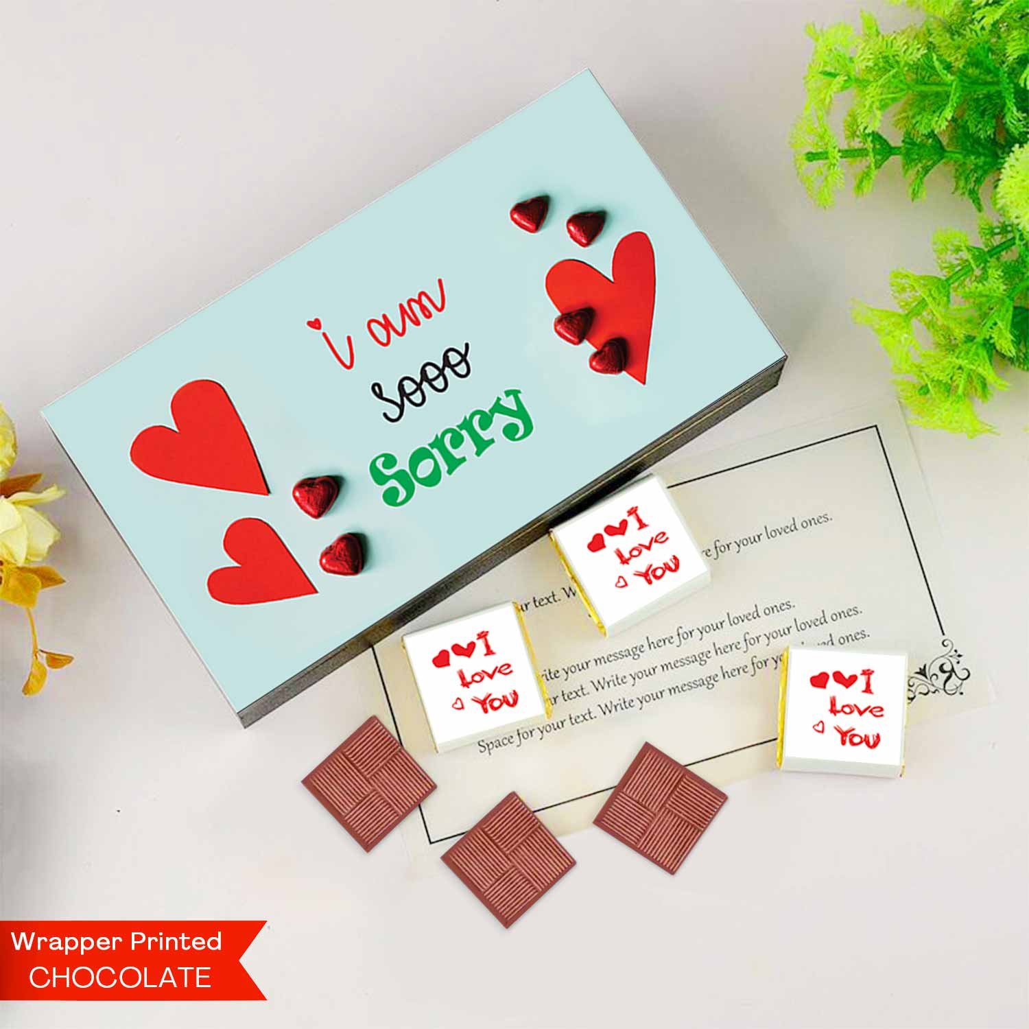 Print Sorry personalised wrappers of chocolate