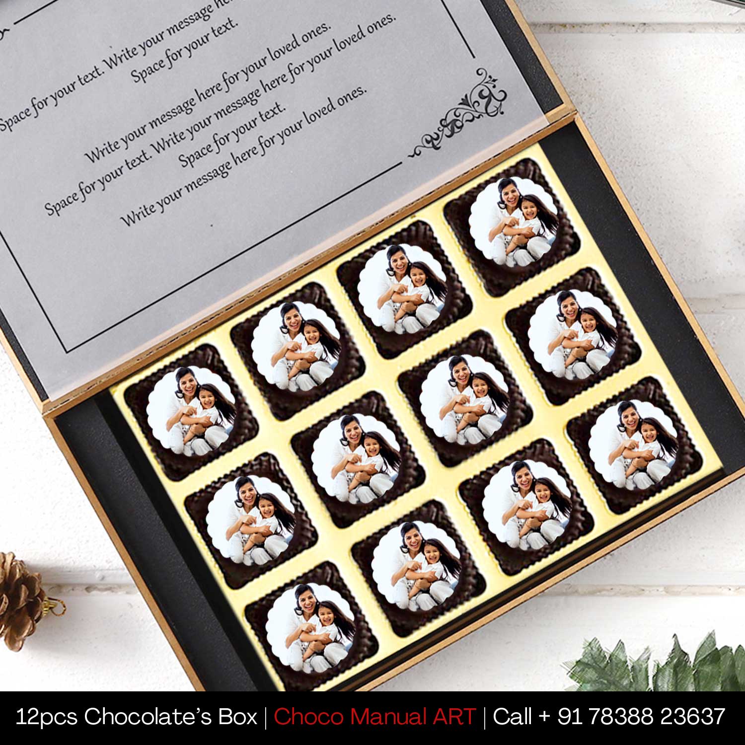 Cute graphics & photo printed box of chocolates in 12 Pcs 