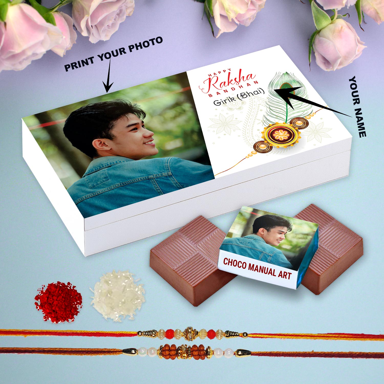 Customised chocolates gift for best brother with rakhi