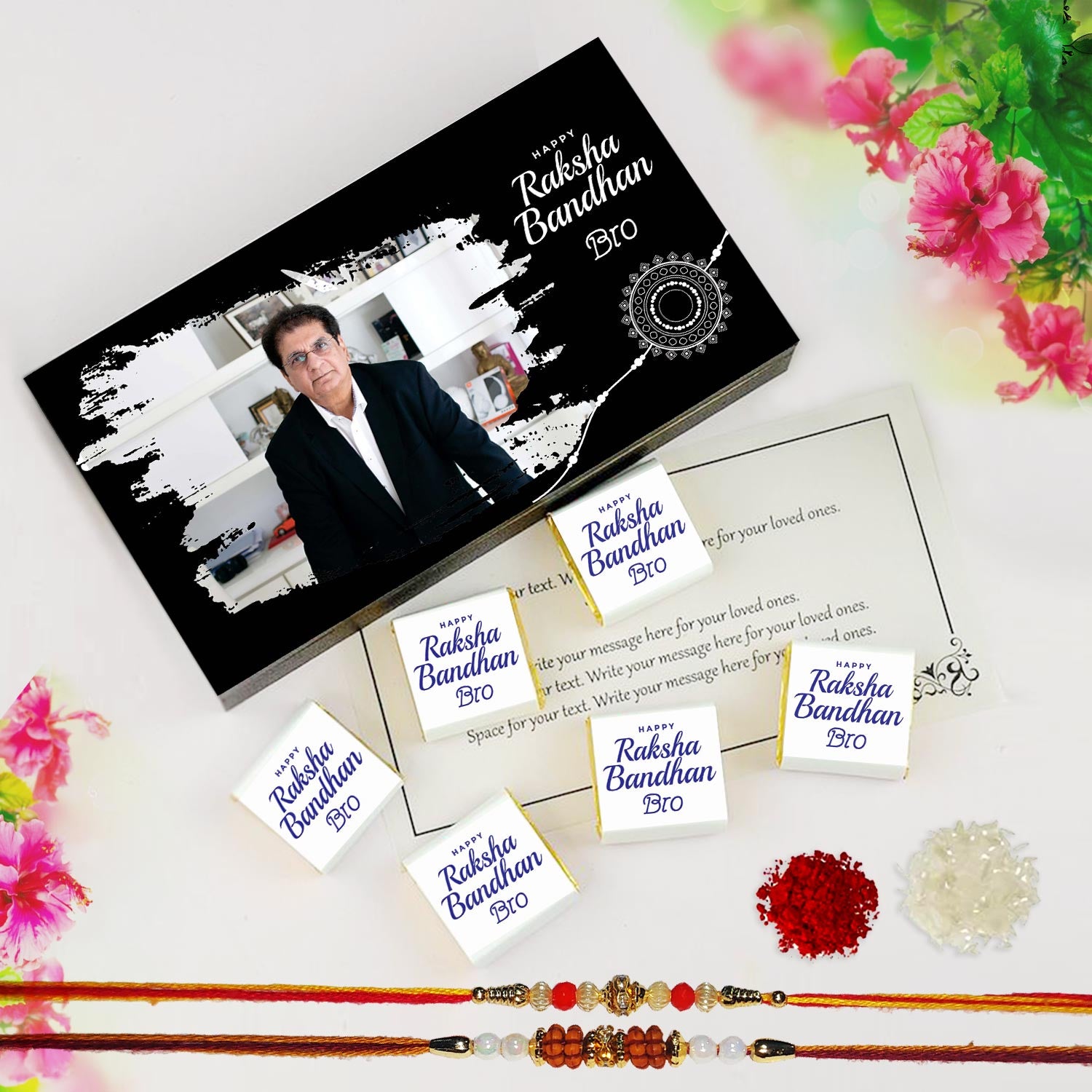 Delicate rakhi design printed black elegant customised gift