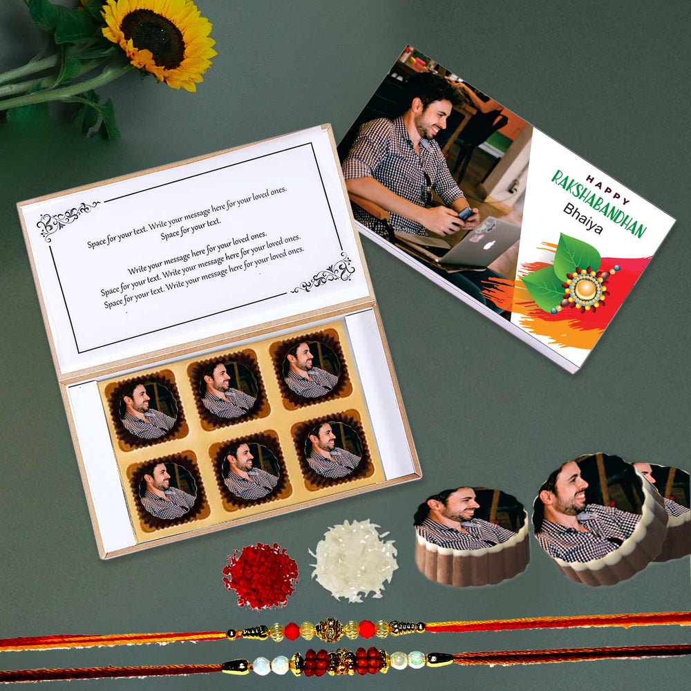 Pretty wooden box photo printed chocolates for lovely brother